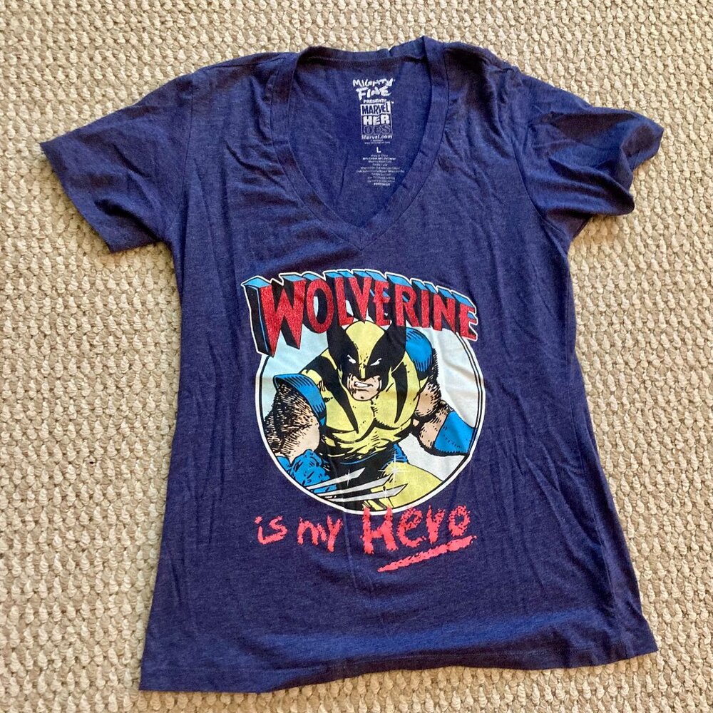 Marvel Comics Womens Official Wolverine Graphic T-Shirt Short Sleeve Size L Blue